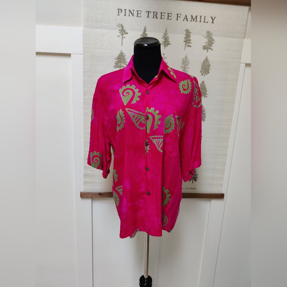 Wayan Natural Wear Hot Pink Batik Rayon Shirt – Size S